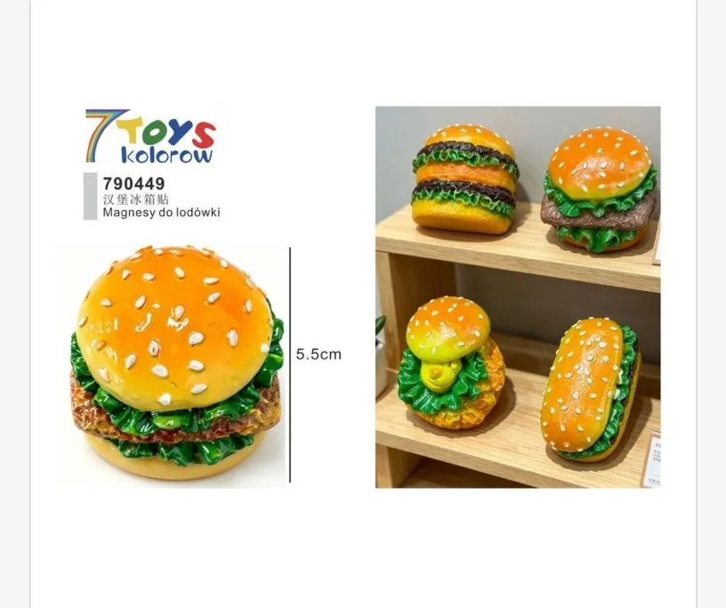 Magnes do lodówki w kształcie hamburgera 5,5 cm kolorowy