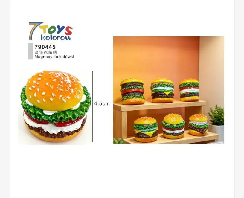 Magnesy do lodówki burger kolorowy 4,5 cm zestaw 7 szt.