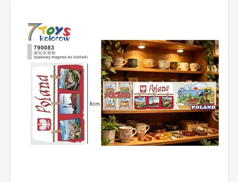 Magnes Lejkowy 7Toys Kolorowy Polska 8cm na lodówkę z motywem miasta