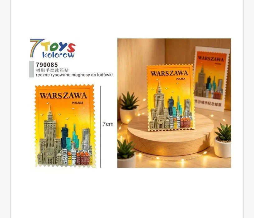 Magnes ręcznie malowany Warszawa 7 cm kolorowy 7 Toys
