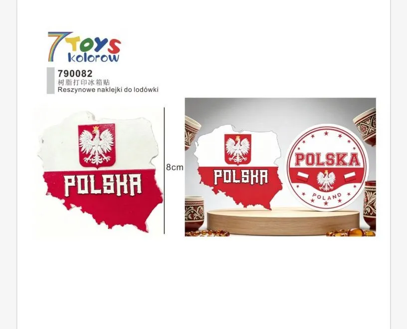 Resinowa Naklejka na Lodówkę Polska 8 cm z Godłem