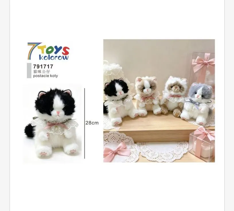 Pluszowy Kot 28 cm z Kokardą Mix Kolorów 7 Toys