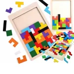 Drewniana układanka logiczna kolorowe klocki Tetris