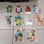 Drewniane kolorowe puzzle zwierzęta zestaw 10 sztuk