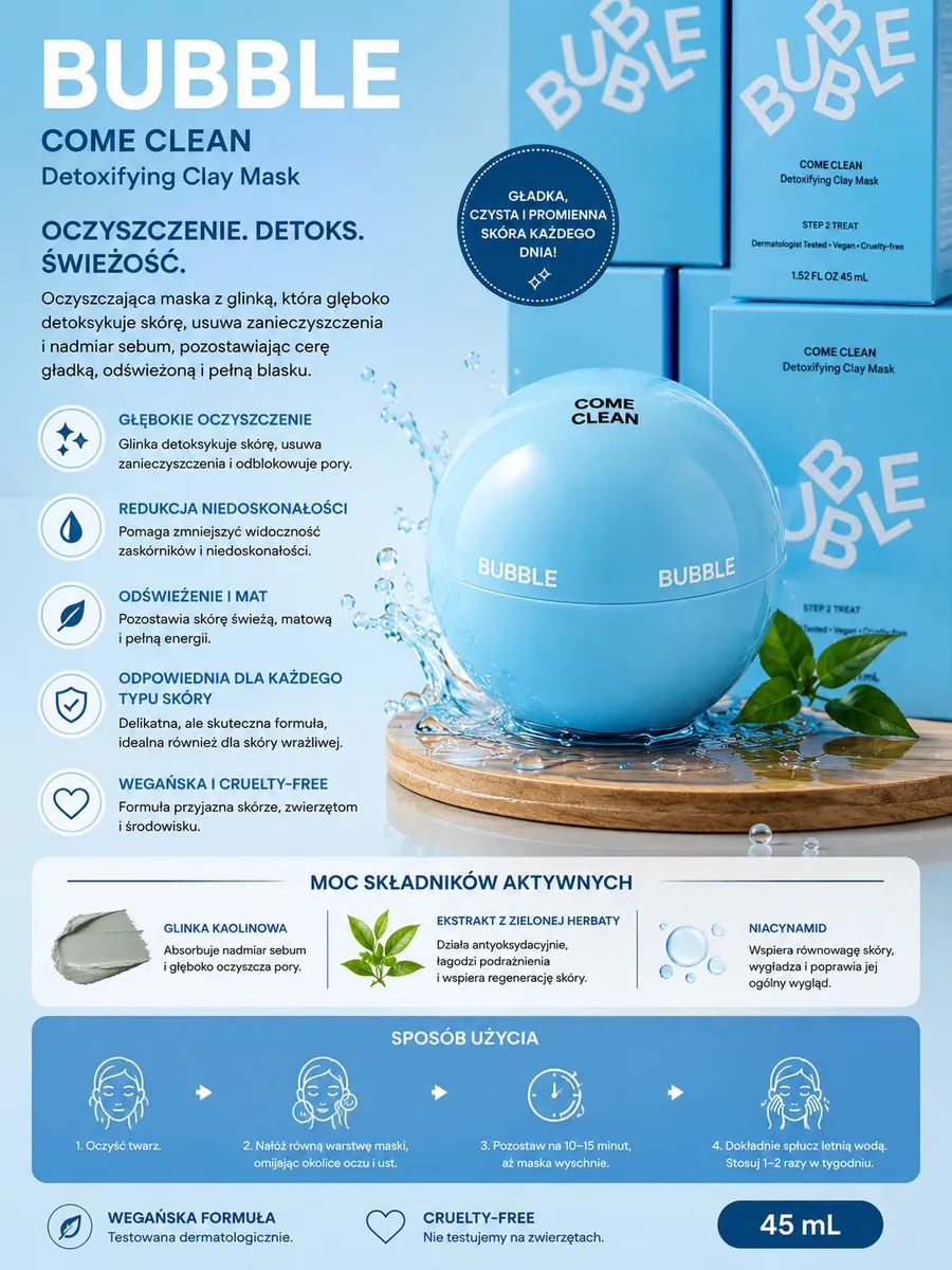 Come Clean Detoxifying Clay Mask niebieska 45 ml maseczka oczyszczająca