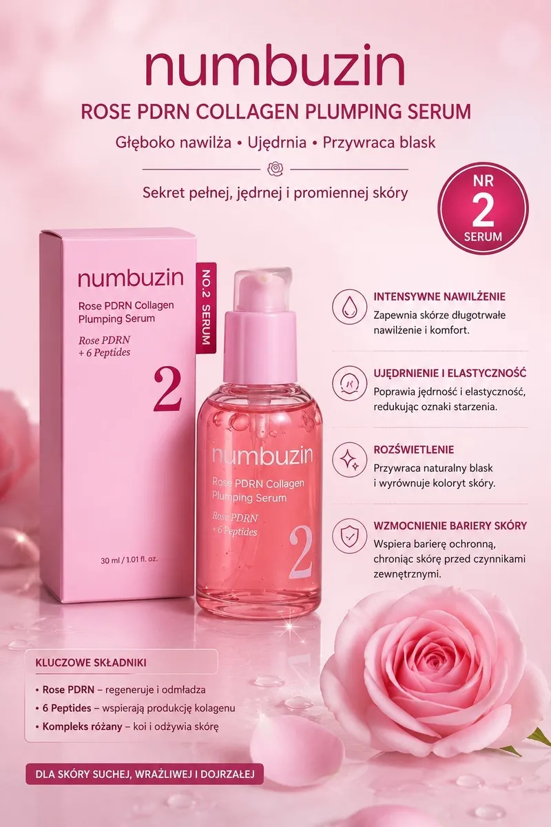 Numbuzin Rose PDRN Collagen Serum nawilżające 30 ml
