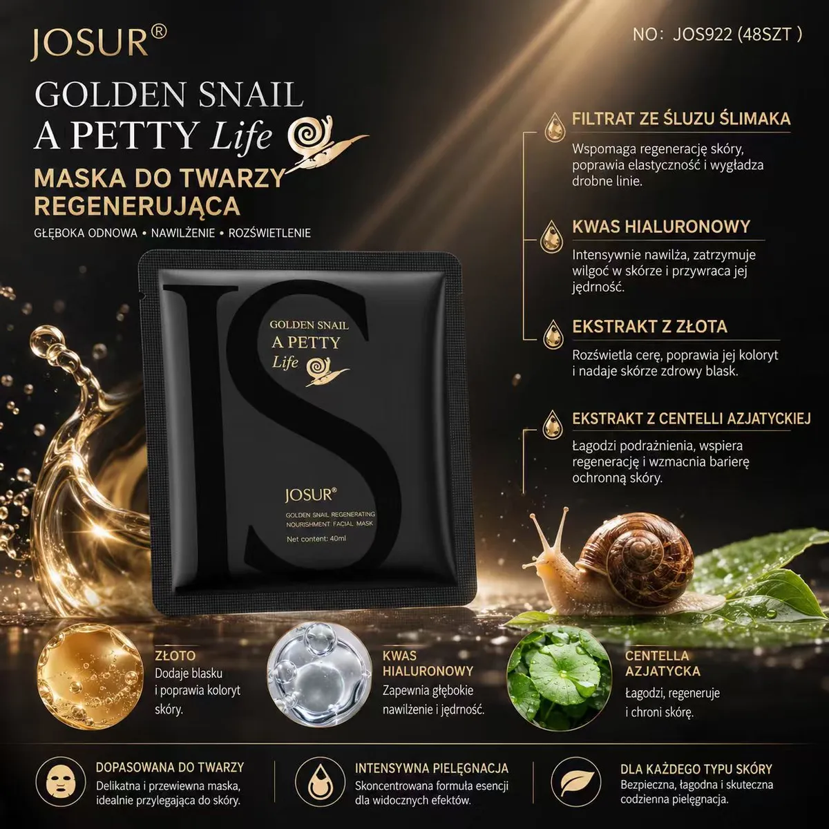 JOSUR Maska do twarzy regenerująca z ekstraktem ze śluzu ślimaka 40ml 