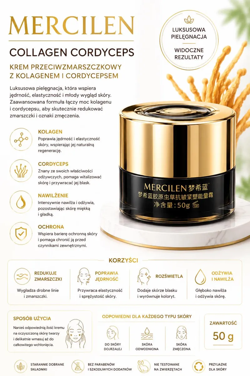 MERCILEN Collagen Cordyceps krem przeciwzmarszczkowy 50 g luksusowy WK