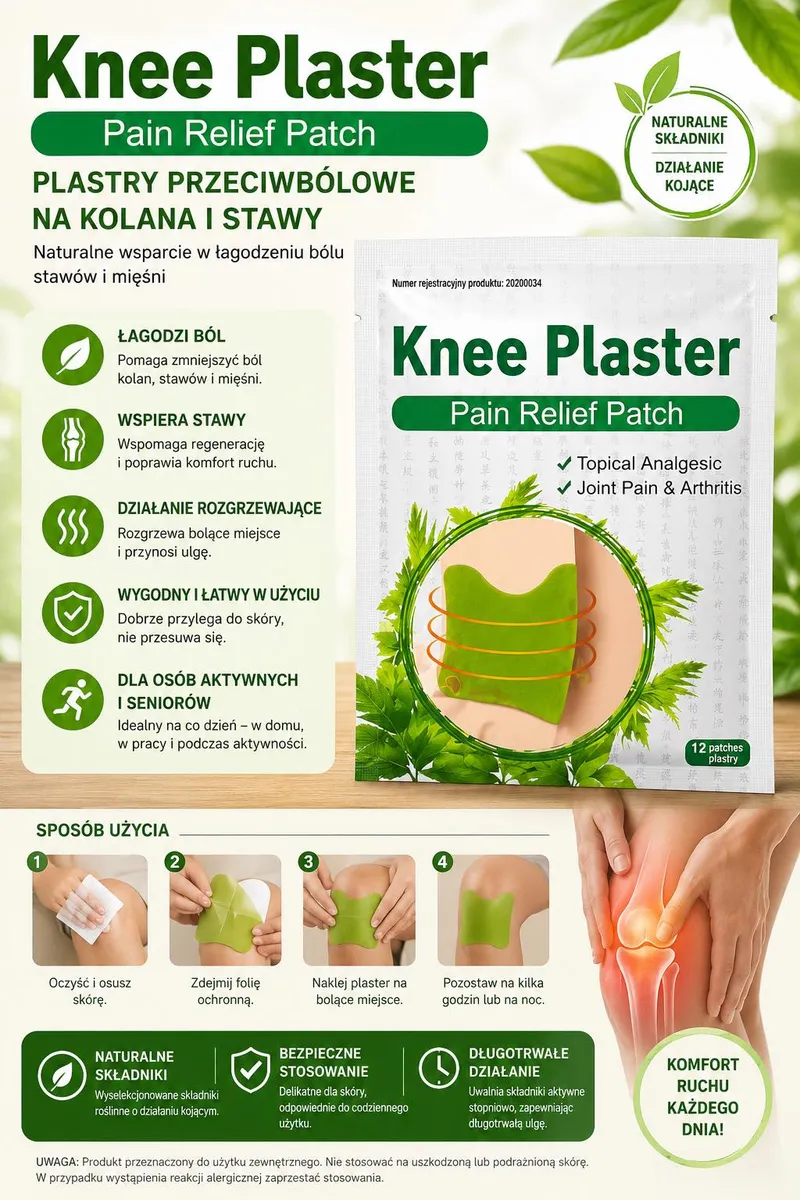 Plastry przeciwbólowe Knee Plaster na kolana i stawy 12 sztuk WK50626-