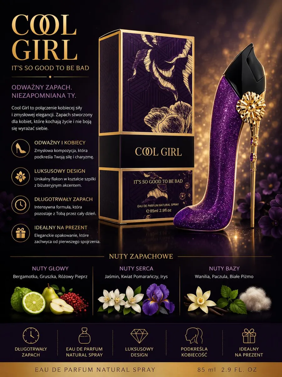 Cool Girl Perfumy EDP 85 ml fioletowy flakon szpilka WK50626-44