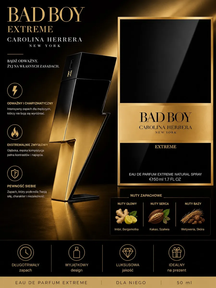 Bad Boy Extreme Carolina Herrera perfumy męskie 50 ml czarno-złote WK5
