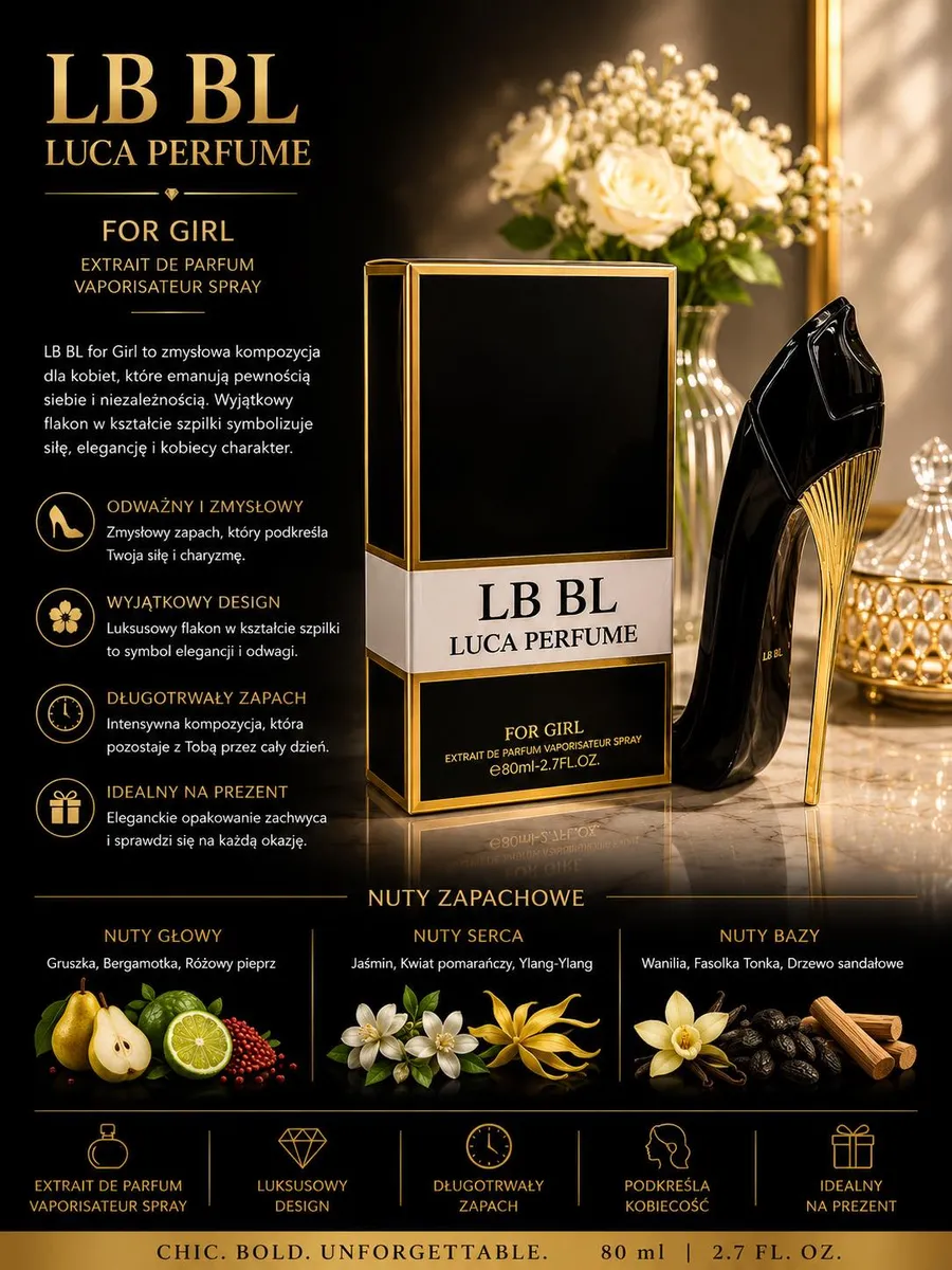 LB BL Luca Perfumy For Girl 80ml flakon szpilka czarno-złoty WK50626-4
