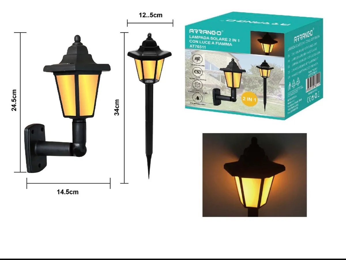 Lampa solarna 2w1 czarna z ciepłym światłem 34 cm WK50626-52