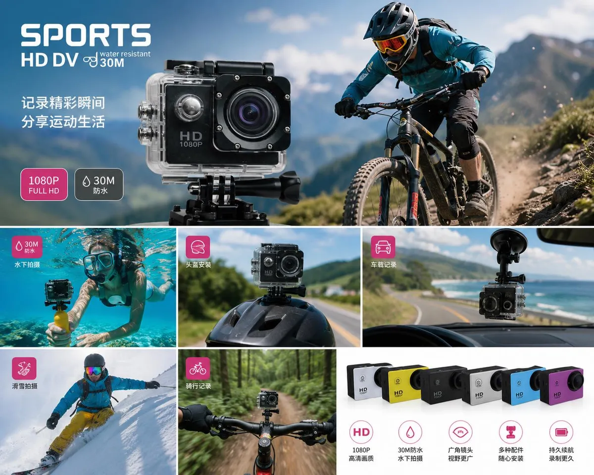 Kamera sportowa HD 1080P wodoodporna do 30m wielokolorowa WK50626-53