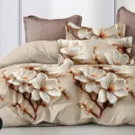 Komplet pościeli 5D MILANO 160x200 beżowy z kwiatowym wzorem WK50626-6