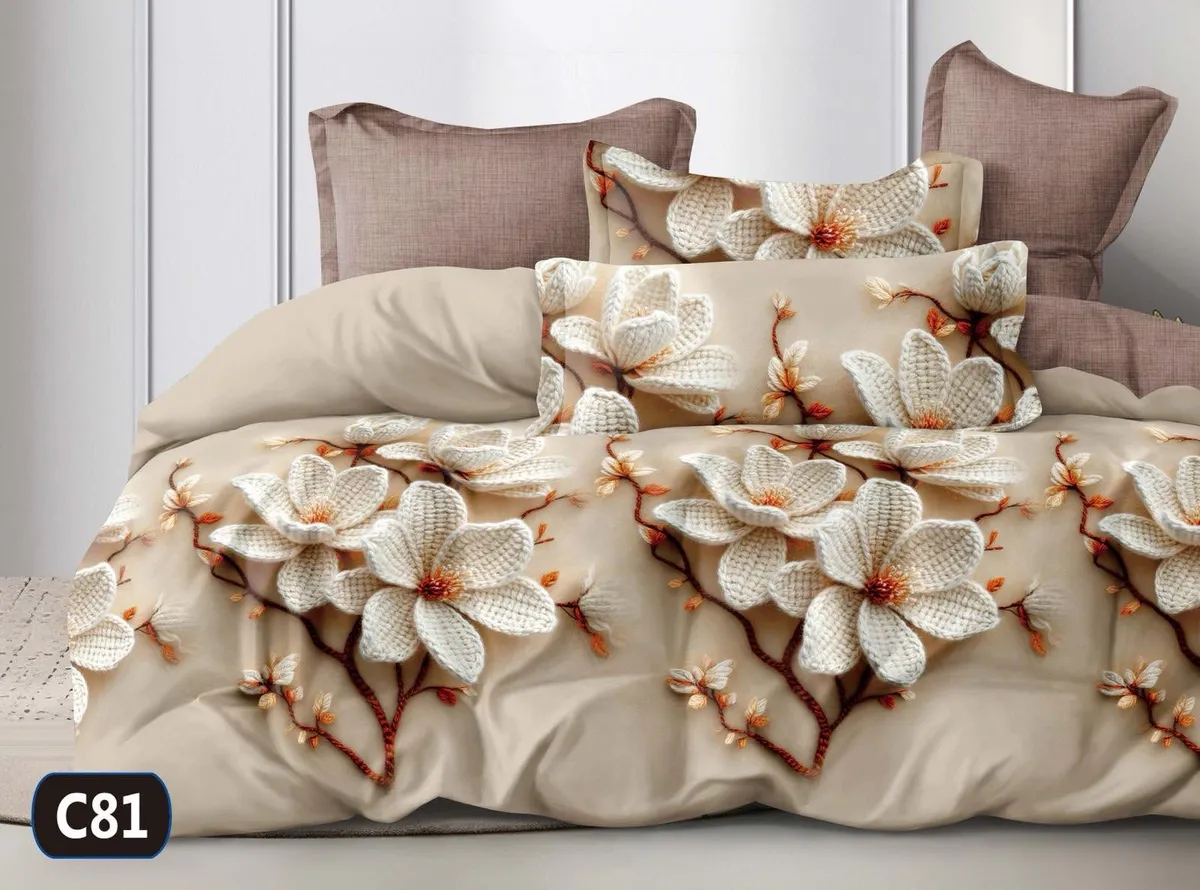 Komplet pościeli 5D MILANO 160x200 beżowy z kwiatowym wzorem WK50626-6