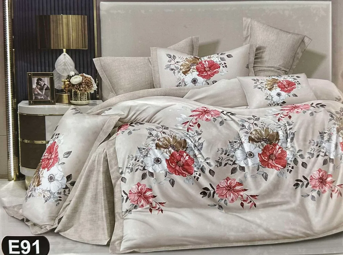 Komplet pościeli 5D MILANO 160x200 beżowy w kwiaty 4-częściowy WK50626