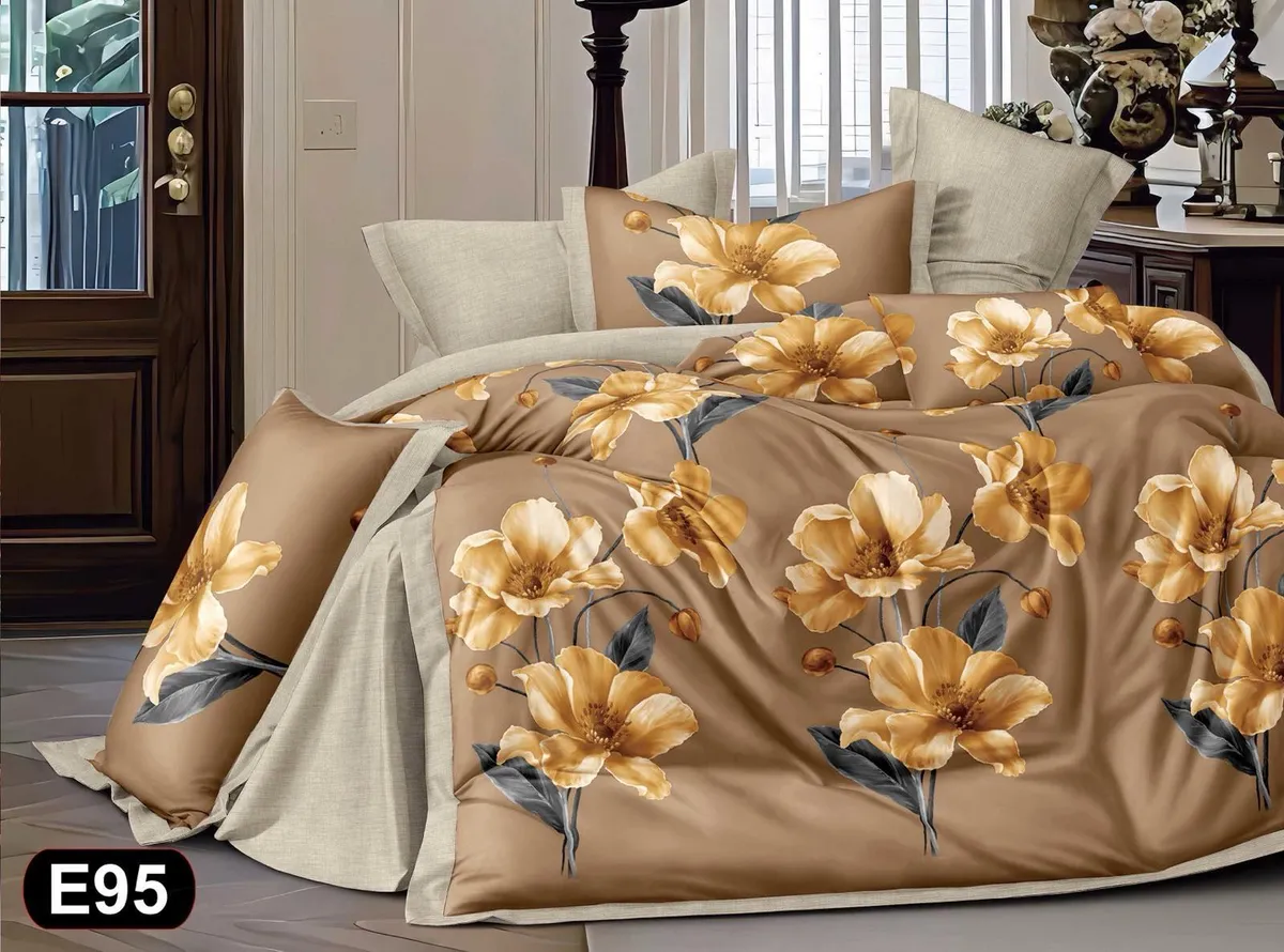 Komplet pościeli 5D MILANO 160x200 beżowy z kwiatowym wzorem WK50626-8