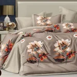 Komplet pościeli 5D MILANO 160x200 beżowo-brązowy z kwiatowym wzorem W