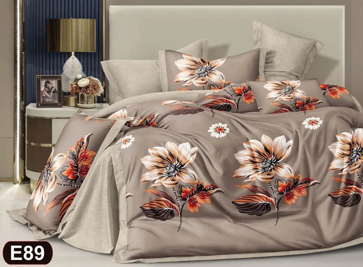 Komplet pościeli 5D MILANO 160x200 beżowo-brązowy z kwiatowym wzorem W