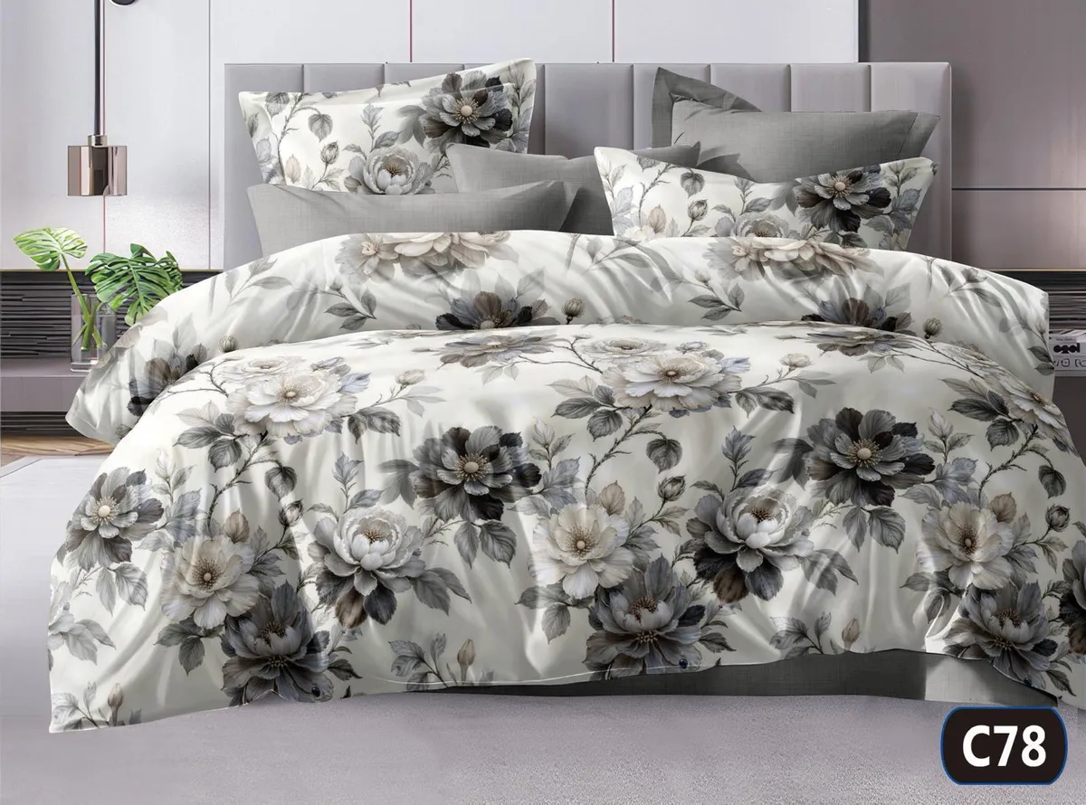 Komplet pościeli 5D MILANO 160x200 kremowo-szary z kwiatami WK50626-86