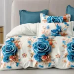 Komplet pościeli 5D Milano 160x200 kremowo-niebieski z haftem WK50626-