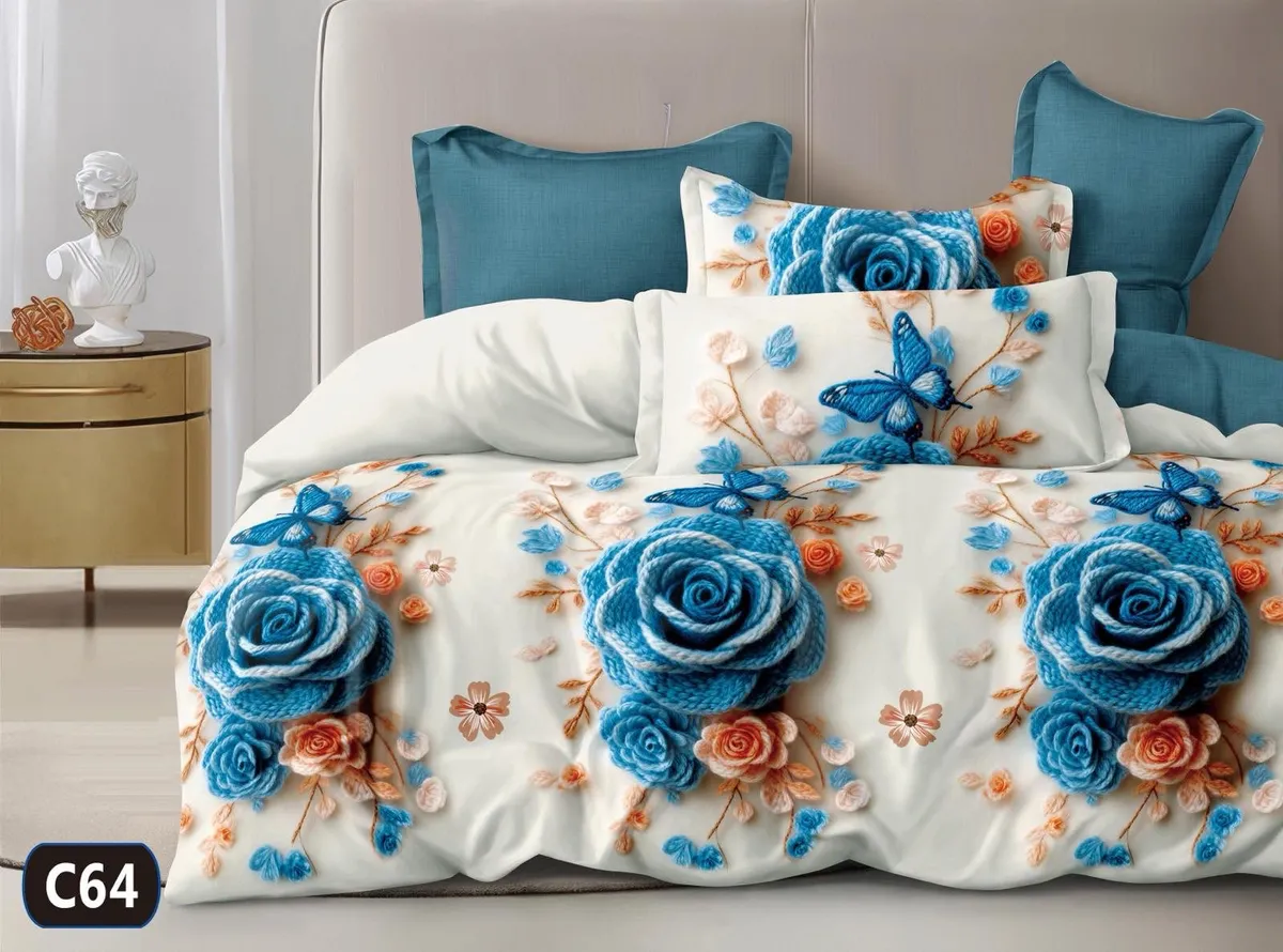 Komplet pościeli 5D Milano 160x200 kremowo-niebieski z haftem WK50626-