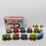 Drewniany pociąg transportowy kolorowy zestaw 10 elementów WK50626-152