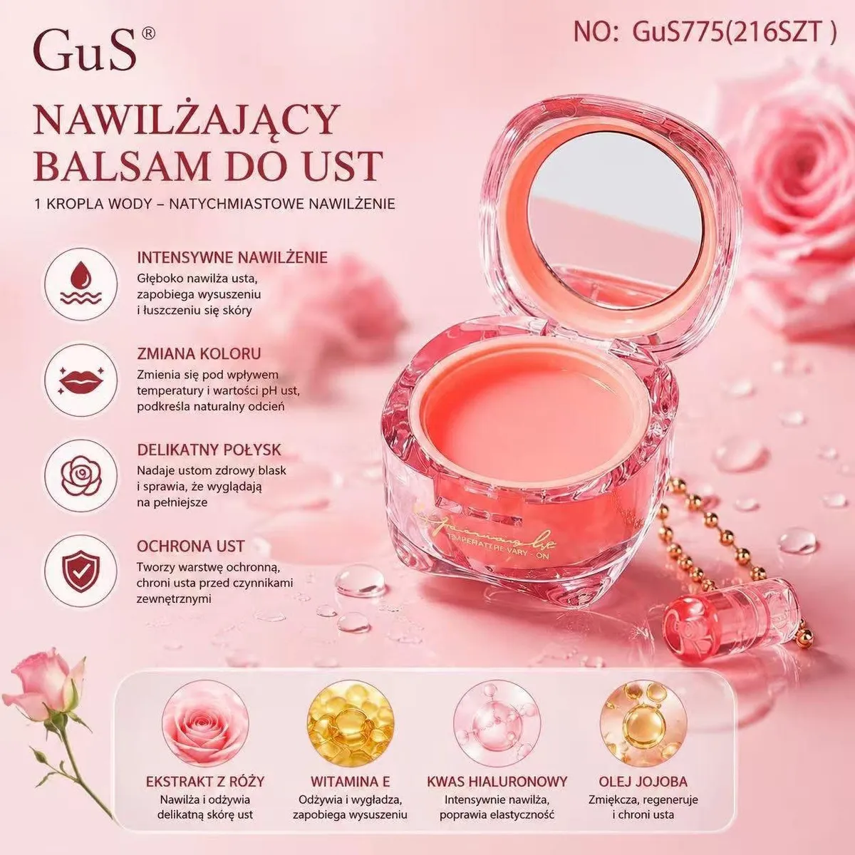 Nawilżający balsam do ust GuS z ekstraktem z róży i witaminą E