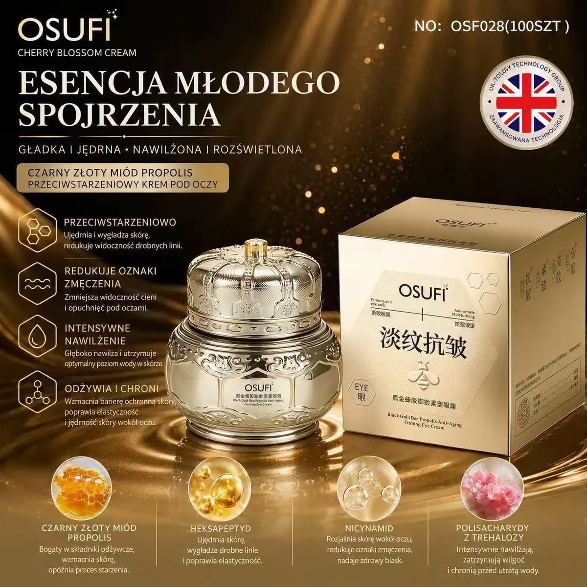 OSUFI Czarny Złoty Miód Propolis Krem pod Oczy Przeciwstarzeniowy