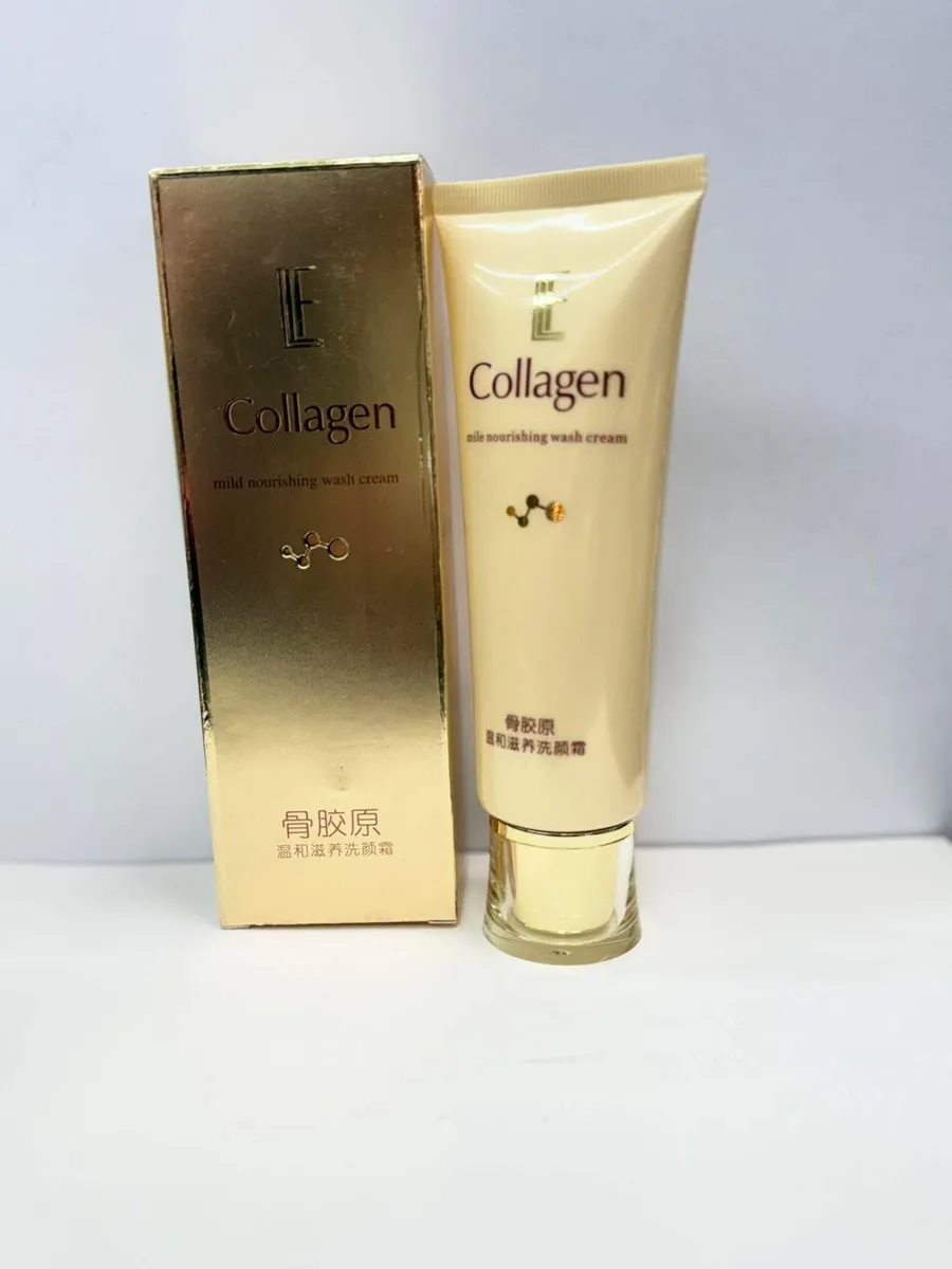 Pianka do mycia twarzy Collagen krem odżywczy beżowo-złoty