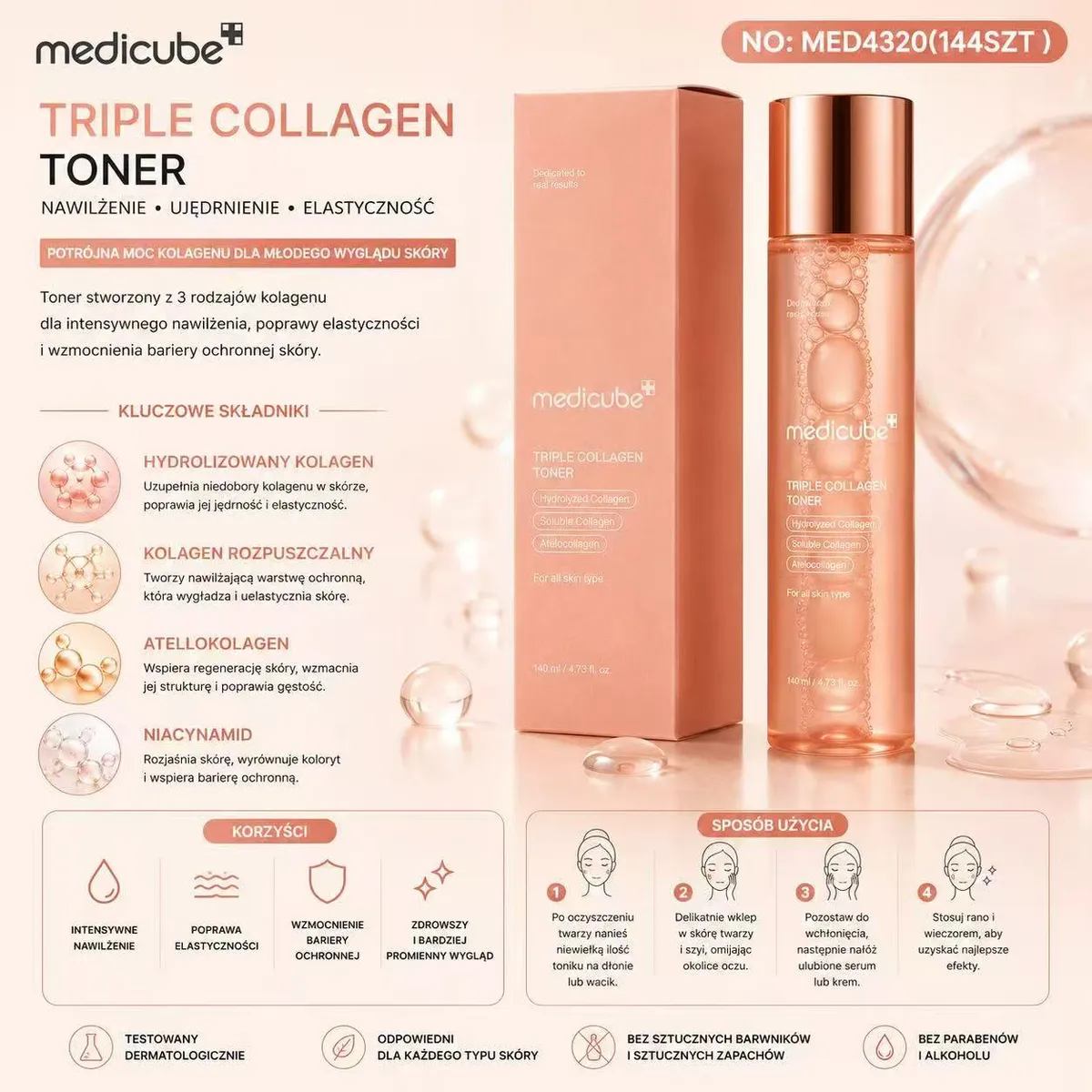 Medicube Triple Collagen Toner Nawilżający i Ujędrniający 140 ml