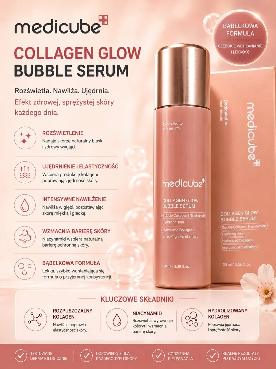 medicube Collagen Glow Bubble Serum 100 ml z kolagenem i niacynamidem