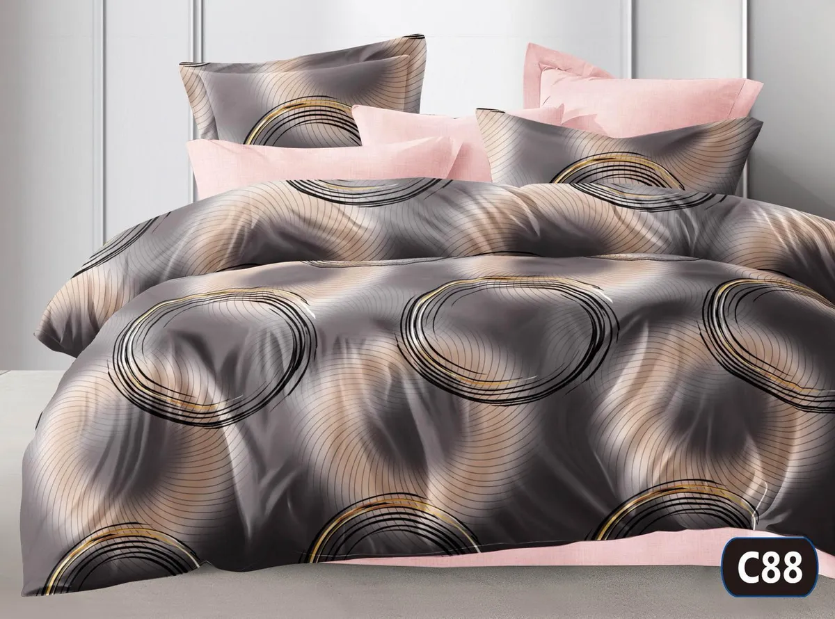 Komplet pościeli 5D MILANO 100% satyna bawełniana 200x220 cm szaro-różowy