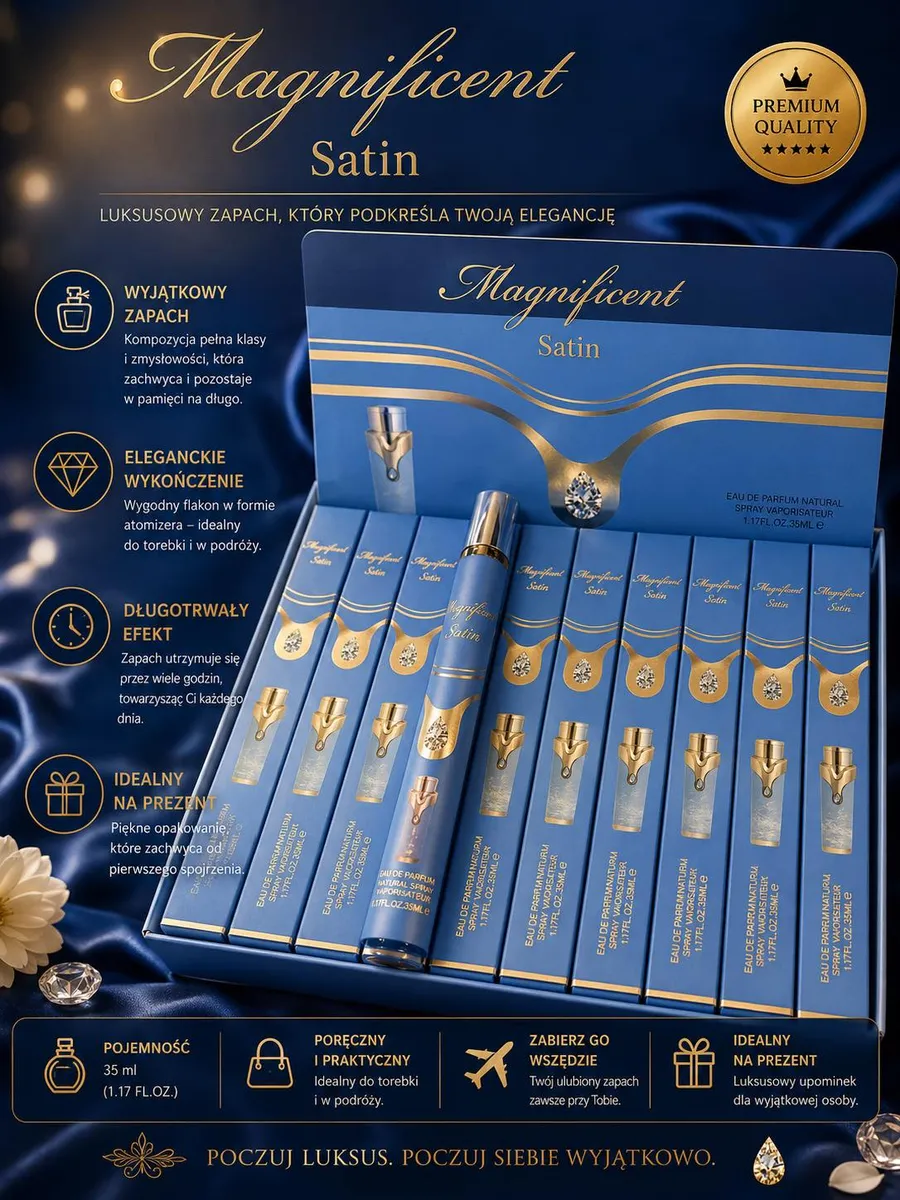 Magnificent Satin Perfumy 35ml elegancki flakon niebieski