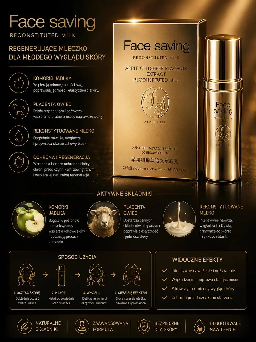 Face saving regenerujące mleczko do twarzy 40ml złote opakowanie