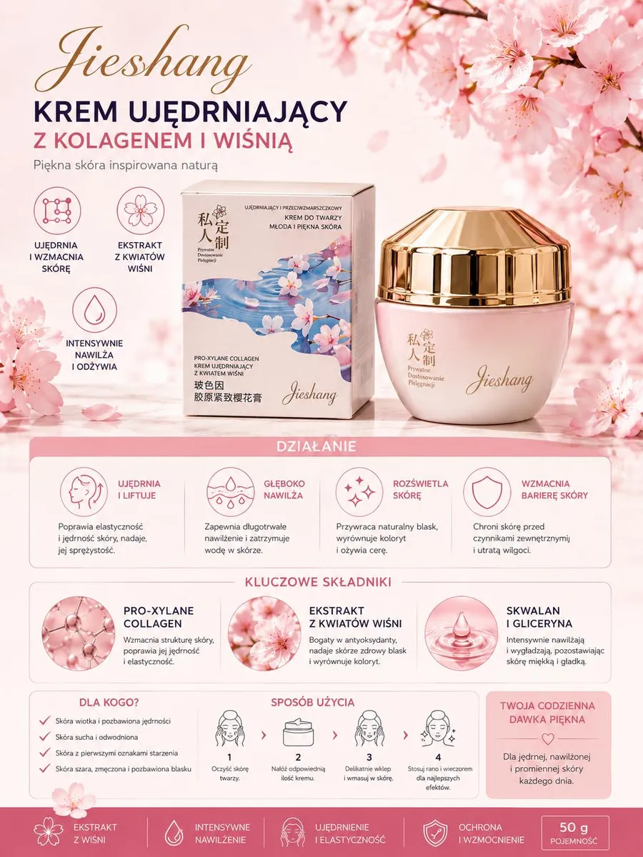 Jieshang krem ujędrniający z kolagenem i ekstraktem z kwiatu wiśni 50 g