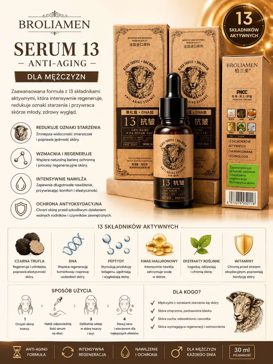 BROLIAMEN Serum 13 Anti-Aging dla mężczyzn 30 ml regenerujące
