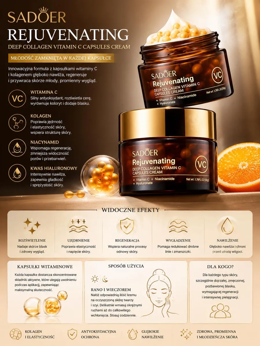 SADOER Rejuvenating krem z kapsułkami witaminy C i kolagenu 50g