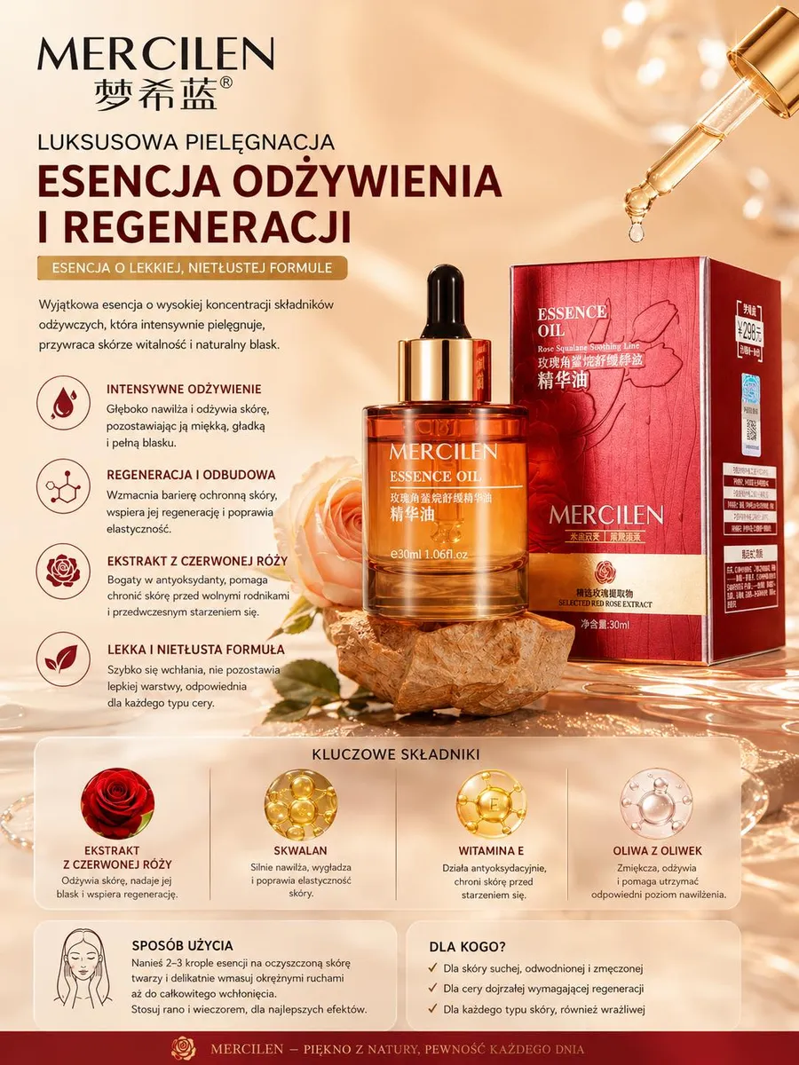 Mercilen Essence Oil Esencja z ekstraktem czerwonej róży 30ml