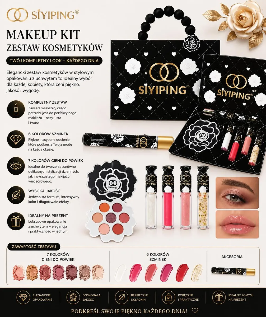 SIYIPING Makeup Kit zestaw kosmetyków z 7 cieniami i 6 błyszczykami
