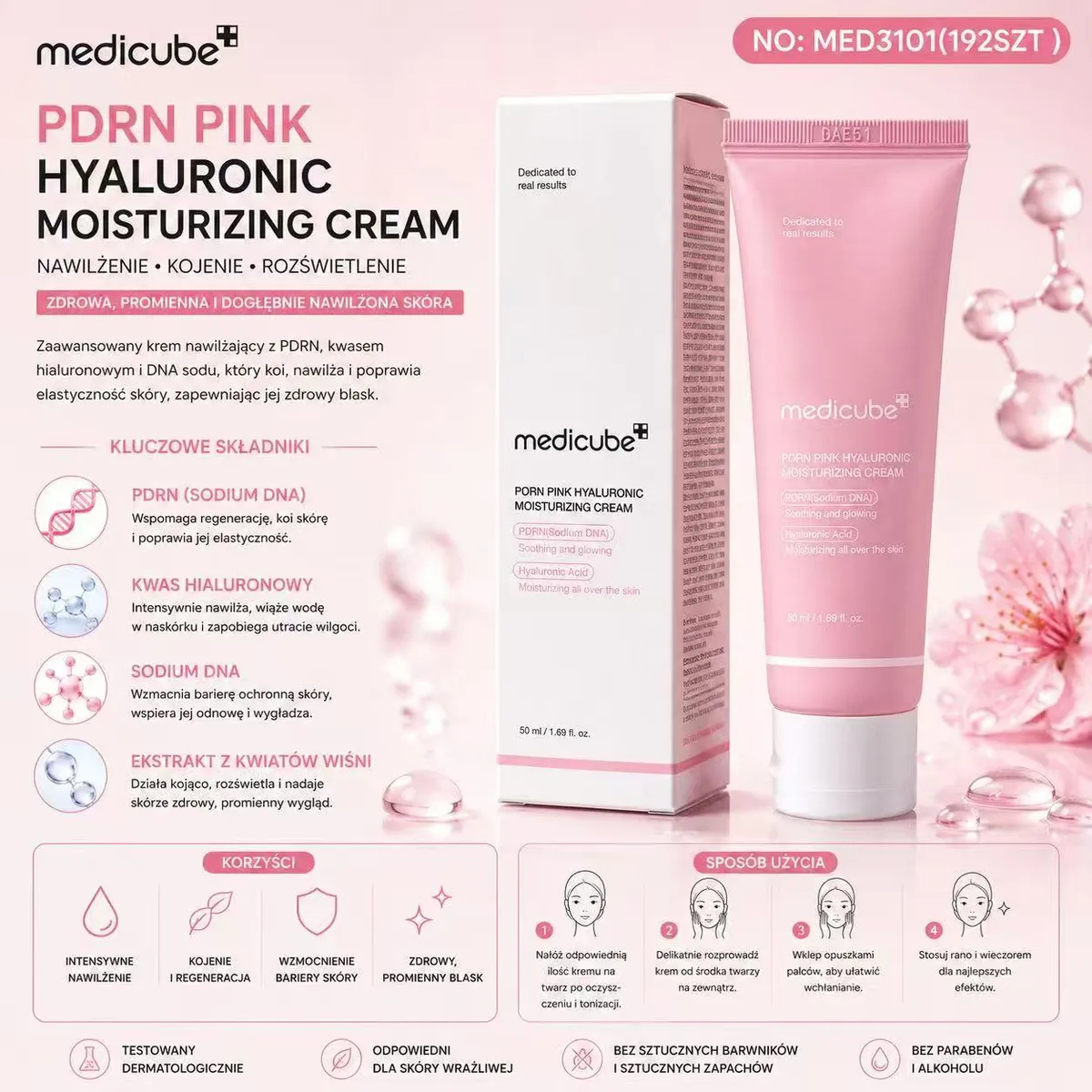 Medicube PDRN Pink Nawilżający Krem z Kwasem Hialuronowym 50 ml