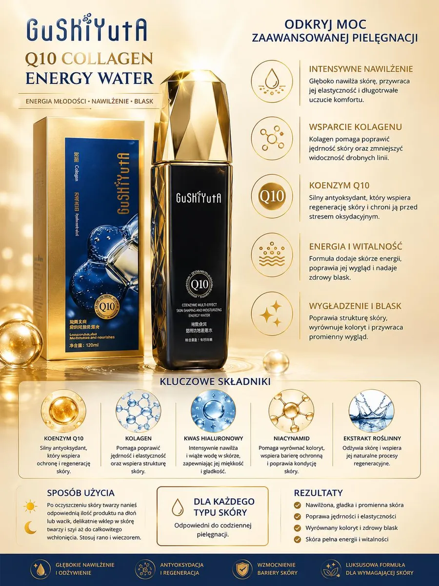 GuShiYuTa Q10 Collagen Energy Water 120ml intensywne nawilżenie
