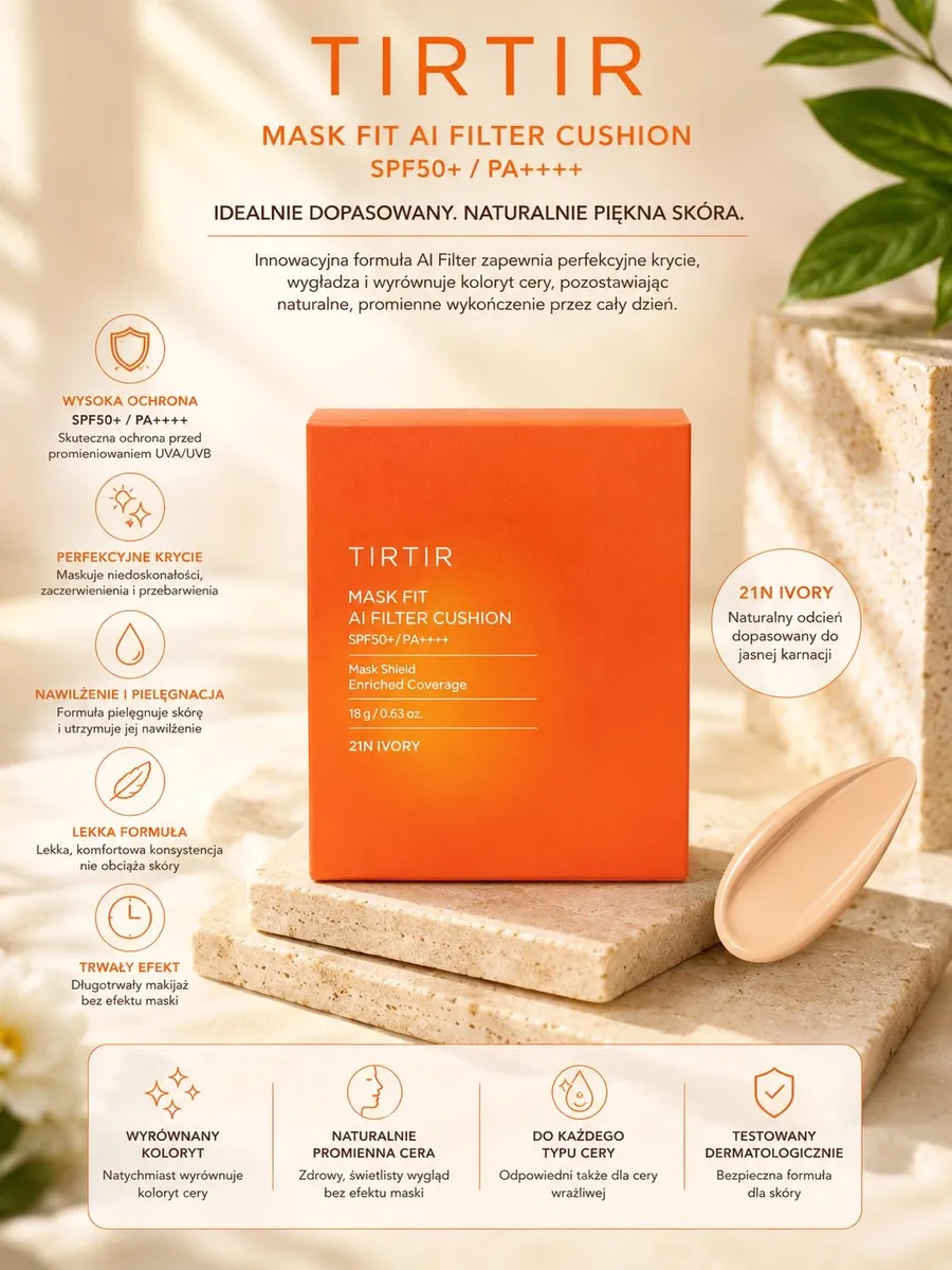 TIRTIR Mask Fit AI Filter Cushion 21N Ivory podkład w poduszce SPF50+