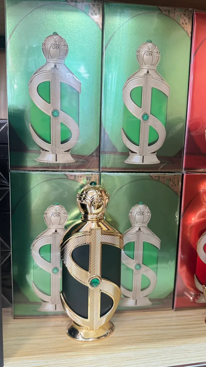 Arabskie perfumy 100 ml butelka złoto-zielona z ozdobą
