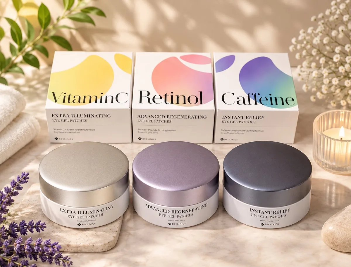 Trzy rodzaje masek na oczy K-SECRET witamina C, retinol, kofeina