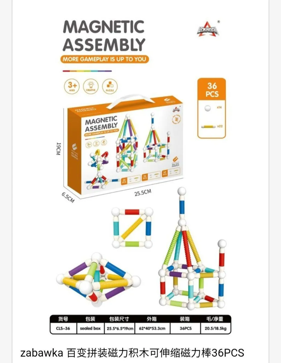Magnetic Assembly Klocki Magnetyczne 36 elementów Kolorowe