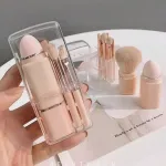 Mini zestaw pędzli do makijażu nude z etui kompaktowy