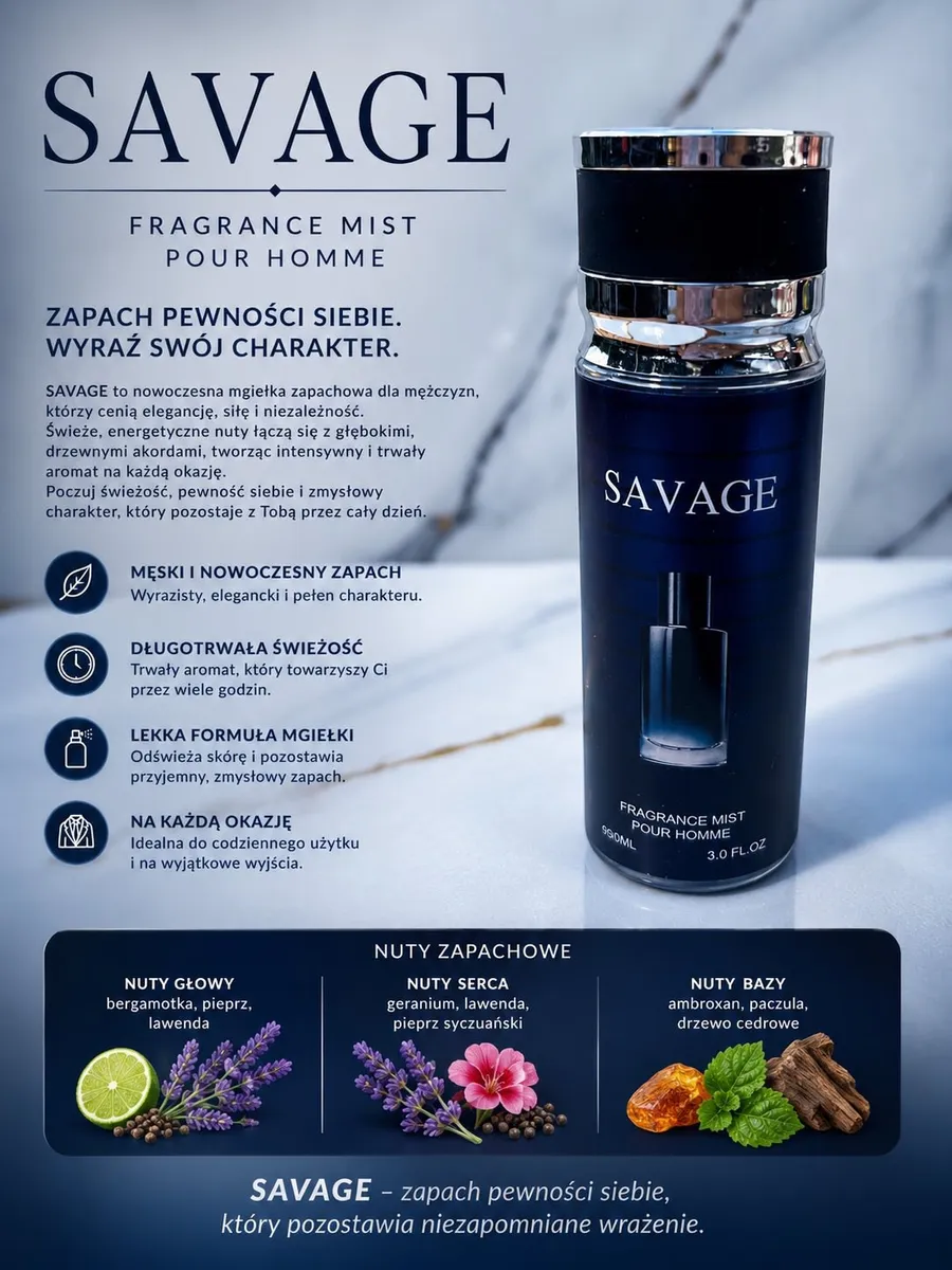 Savage Fragrance Mist Pour Homme 90ml męska mgiełka zapachowa