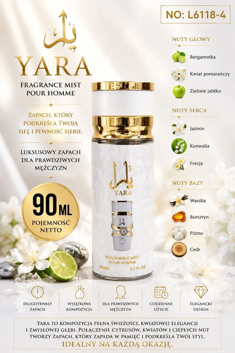 YARA Fragrance Mist Pour Homme 90ml luksusowy zapach męski